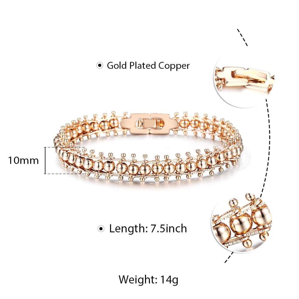 Bangle for Women Girls 585 Rose Gold Bracelet Trendy Hammered Centipede Smooth Carved Beads Ball Chain Wristband CBM03: Smooth beads 10mm