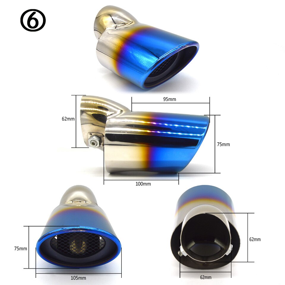 universell biler eksos lyddemper spiss rustfritt stål rør krom listverk modifisert bil bak bakre hale foring tilbehør: 6