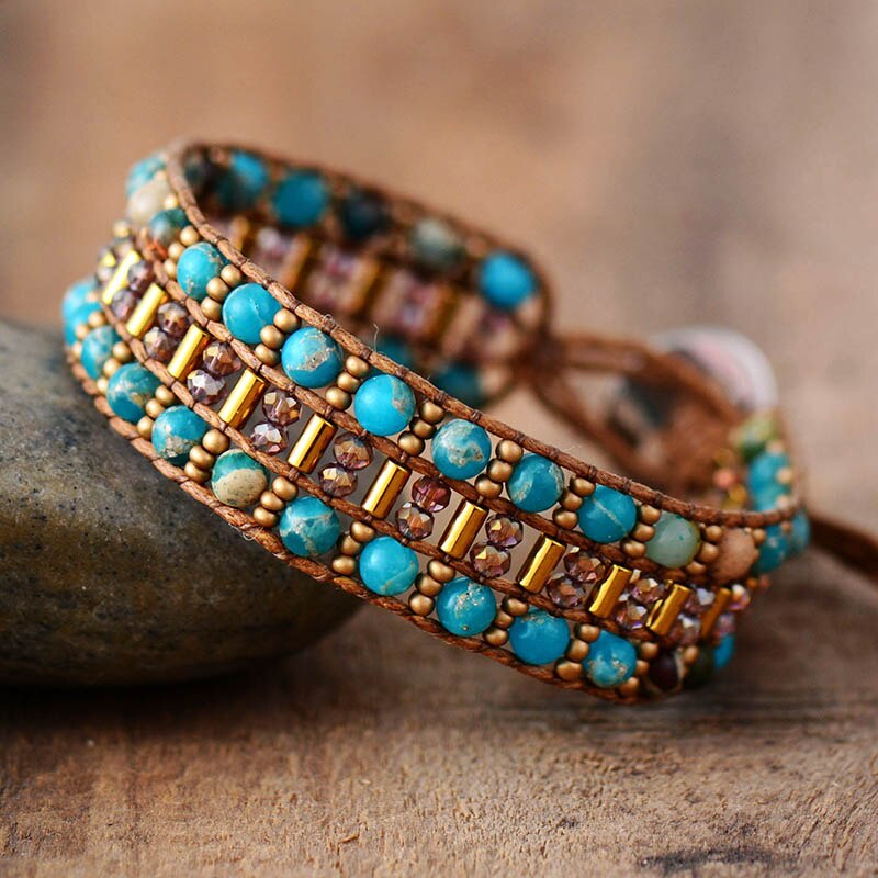 High End Women Boho Bracelet Natural Stone Seed Beads Wrap Bracelets Semi Precious Stone Beaded Cuff Bracelet