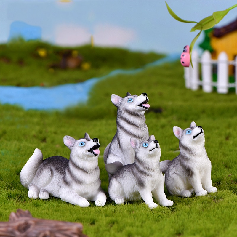 Diy avslappnad hund husky djurfigurer heminredning tillbehör älva trädgård bonsai harts miniatyrer jul