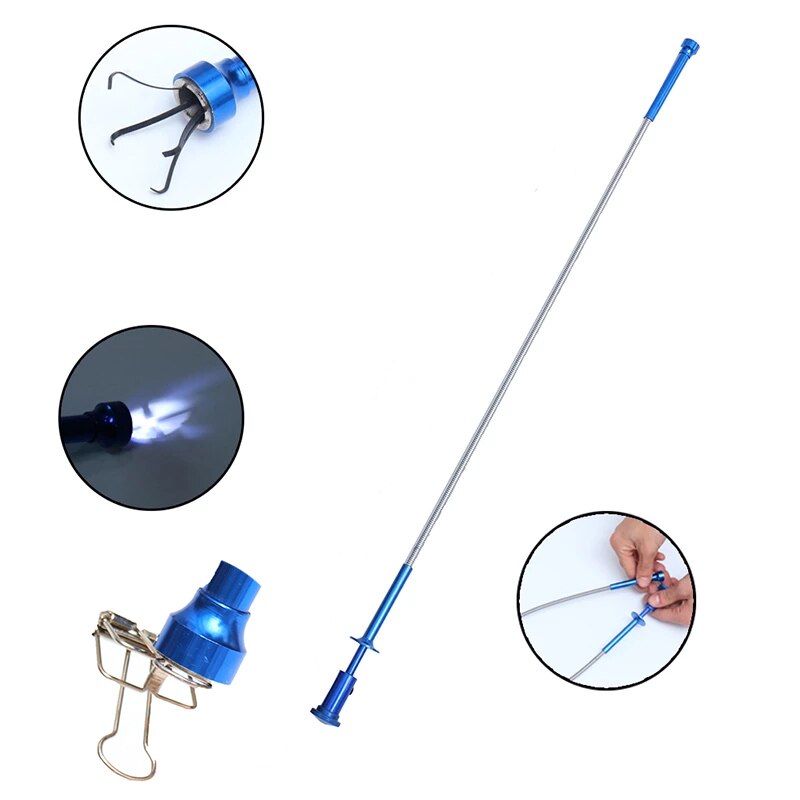 Ramasseur à ressort magnétique avec 4 griffes LED, outil de ramassage Flexible de 23.6 pouces pour réparation de voiture, Gadget de toilette, outil de ramassage des égouts