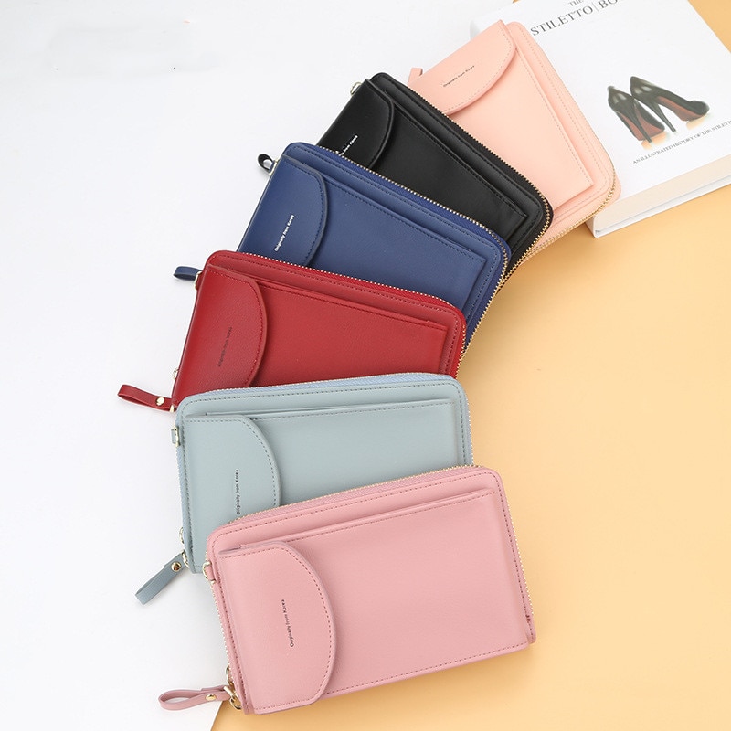 Meisjes leren clutch dames portemonnee portemonnee kaarthouder reis crossbody mobiele telefoon portemonnee pu rits munt portemonnee