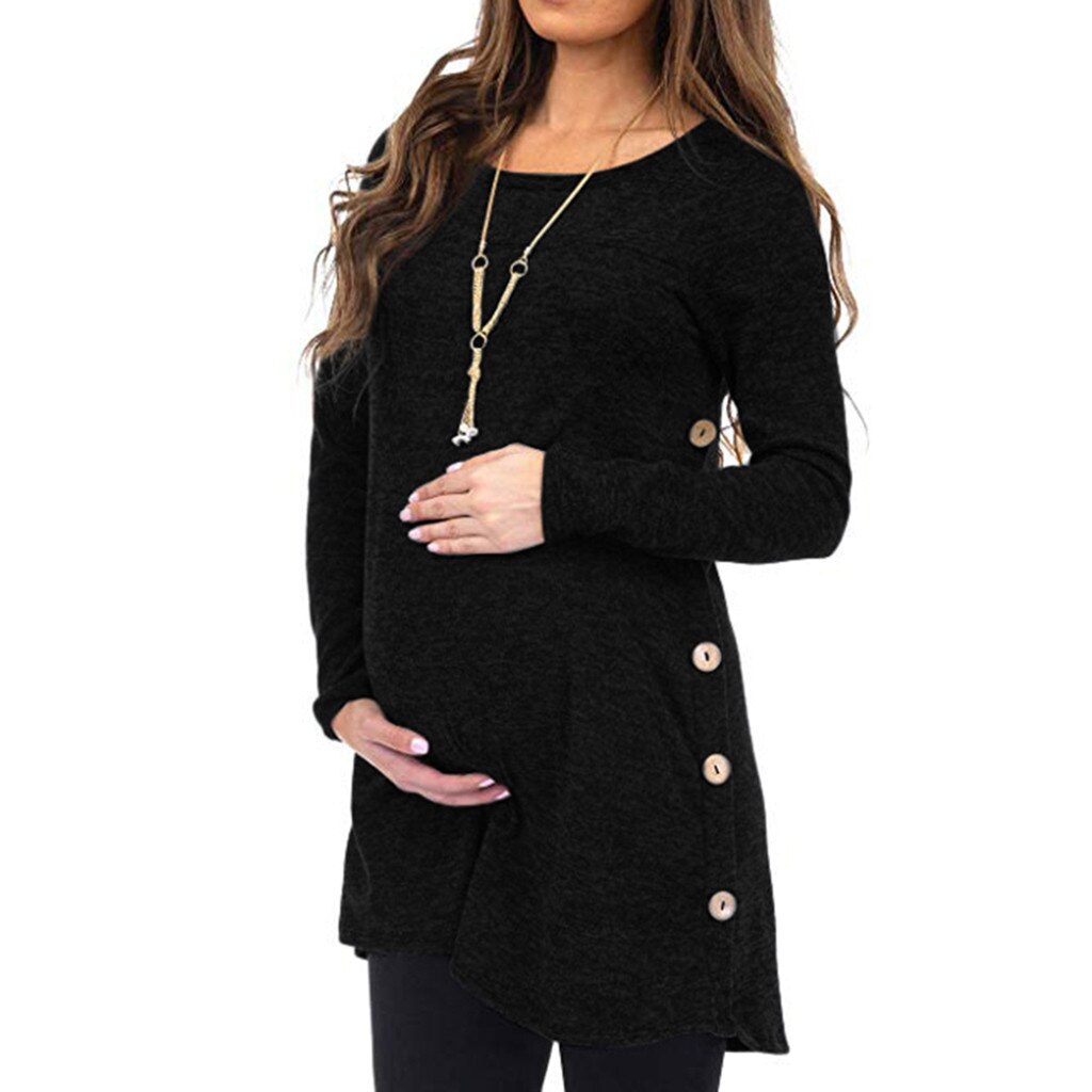 Women T-Shirt Nursing Hoodies Pregnant Women Sweater Long-Sleeved Tops Solid Casual Maternity Blouse Button Side Clothes ##4