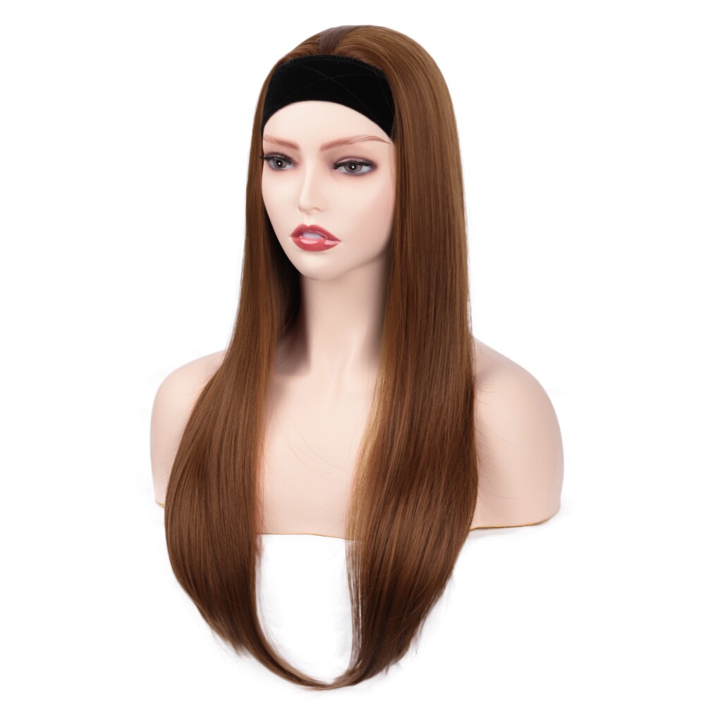 Aisi Haar 28Inch Hoofdband Lange Pruik Bruin Pruik Natuurlijke Steil Haar Hittebestendige Vezel Synthetische Pruiken Voor Zwarte Vrouwen