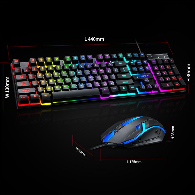 Zestaw Klawiatura i Mysz Gamingowa LED Podświetlana 104 Klawisze USB Ergonomiczna Multimedialna