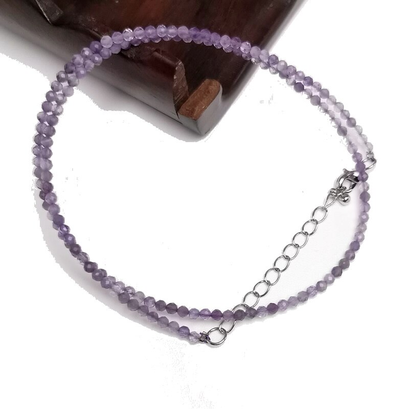 Cuentas de piedra Natural facetadas para mujer, cristal de cuarzo rosa, lapislázuli, collar de Gema turquesa, adecuado para de , 2/3mm: Amethyst