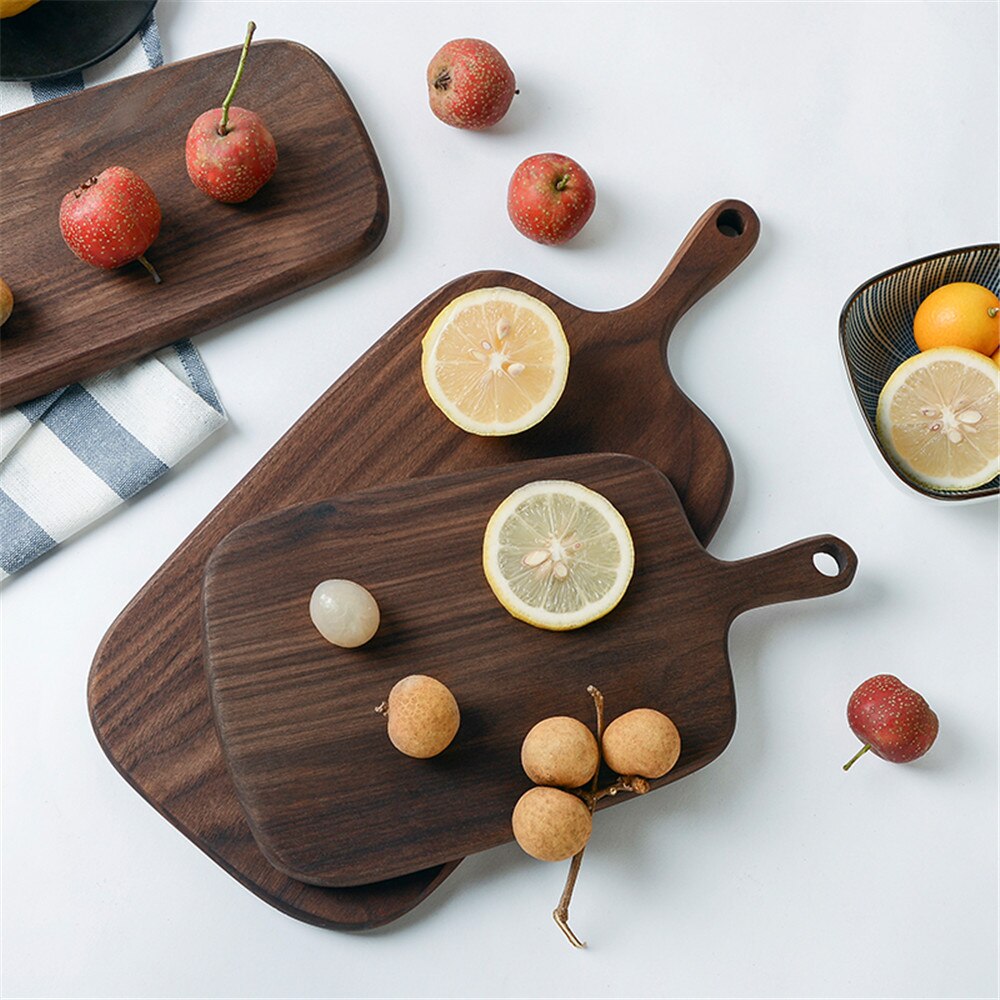 Kitchen Chopping Board With Handle Wood Food Plate Pizza Bread Fruit Hangable Cutting Board Durable Non-Slip Home Accessories 1P
