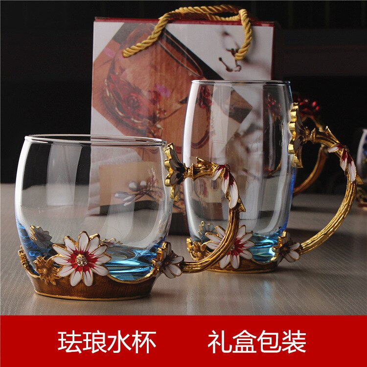 Daisy carved enamel water cup Cup color flower cup heat resistant glass