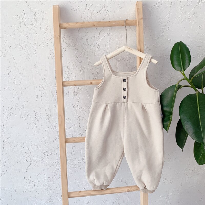 Vauvan fleece paksut haalarit talvisöpöt lämpimät haalarit lasten rento henkselit housut ruokalappu housut: 20719 beige / 12m 80cm