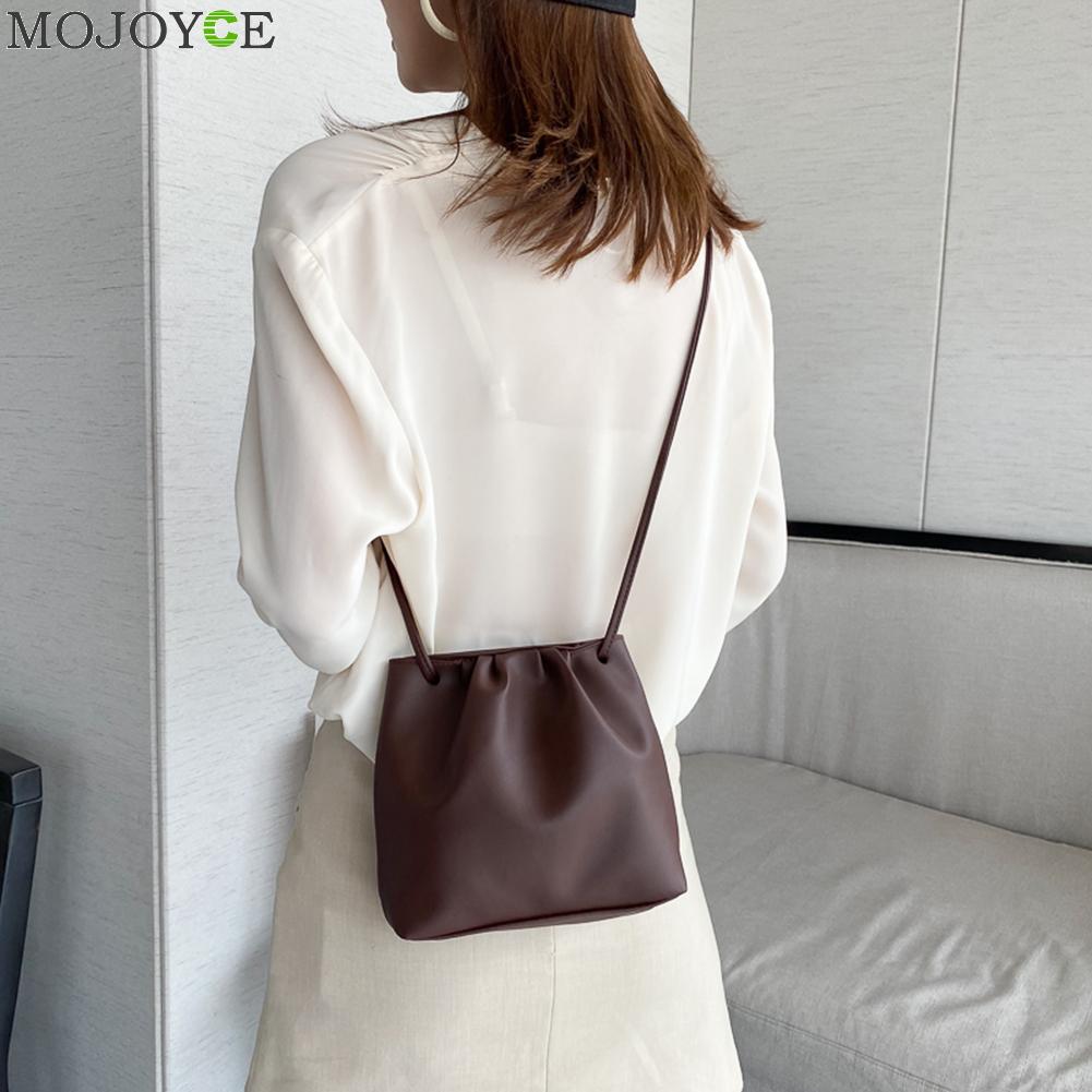 Geplooide schoudertassen dames pu leer eenvoudige emmer messenger pouch klassieke crossbody schoudertas