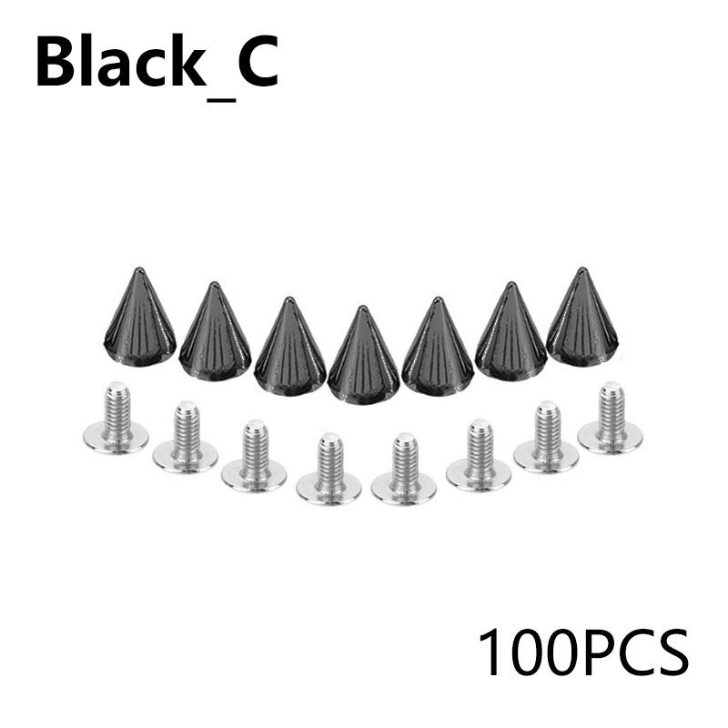 20/50/100 Sets Hardware Accessories Leathercraft DIY Bag Studs Spike Rivets Metal Decorative 7X10MM: black-C