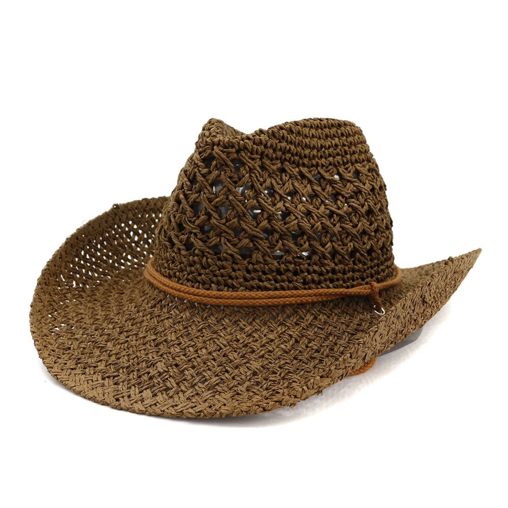 Sommer Sonne Strand Stroh Hütte Frauen Männer Breite Krempe Hüte Handgemachte lässig Westlichen Stil Cowboy Hütte: Braun