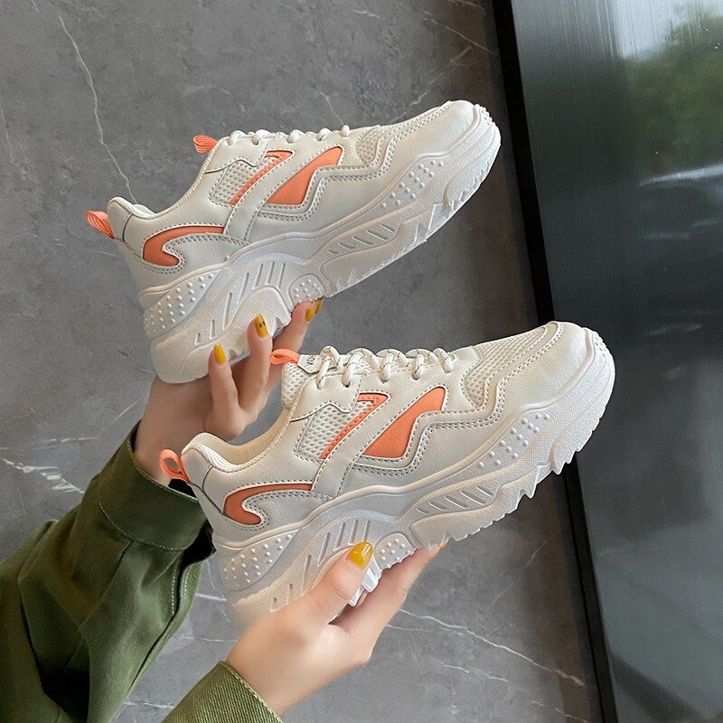 Fujin chunky sko walking til kvinder sneakers sko platform hvid snørebånd åndbare komfortable sko sveder ikke