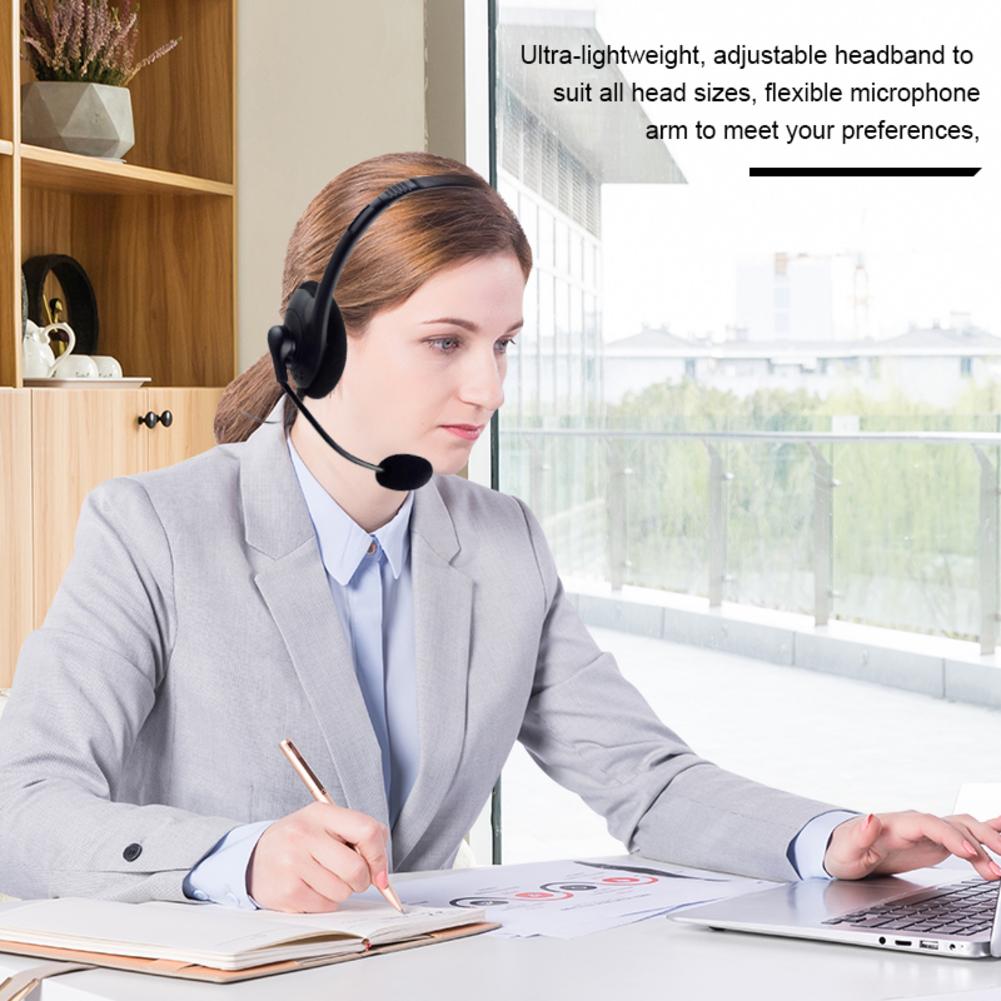 Auriculares para operador montados en la cabeza con micrófono y cancelación de ruido, auricular de una sola oreja para llamada telefónica clara