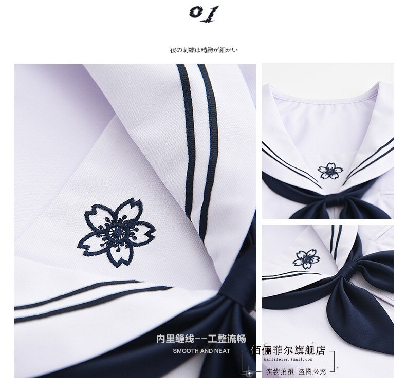 Japanese High school student Uniform Dress women Lolita High School Chorus dress blue sakura embroidery Sailor collar dress