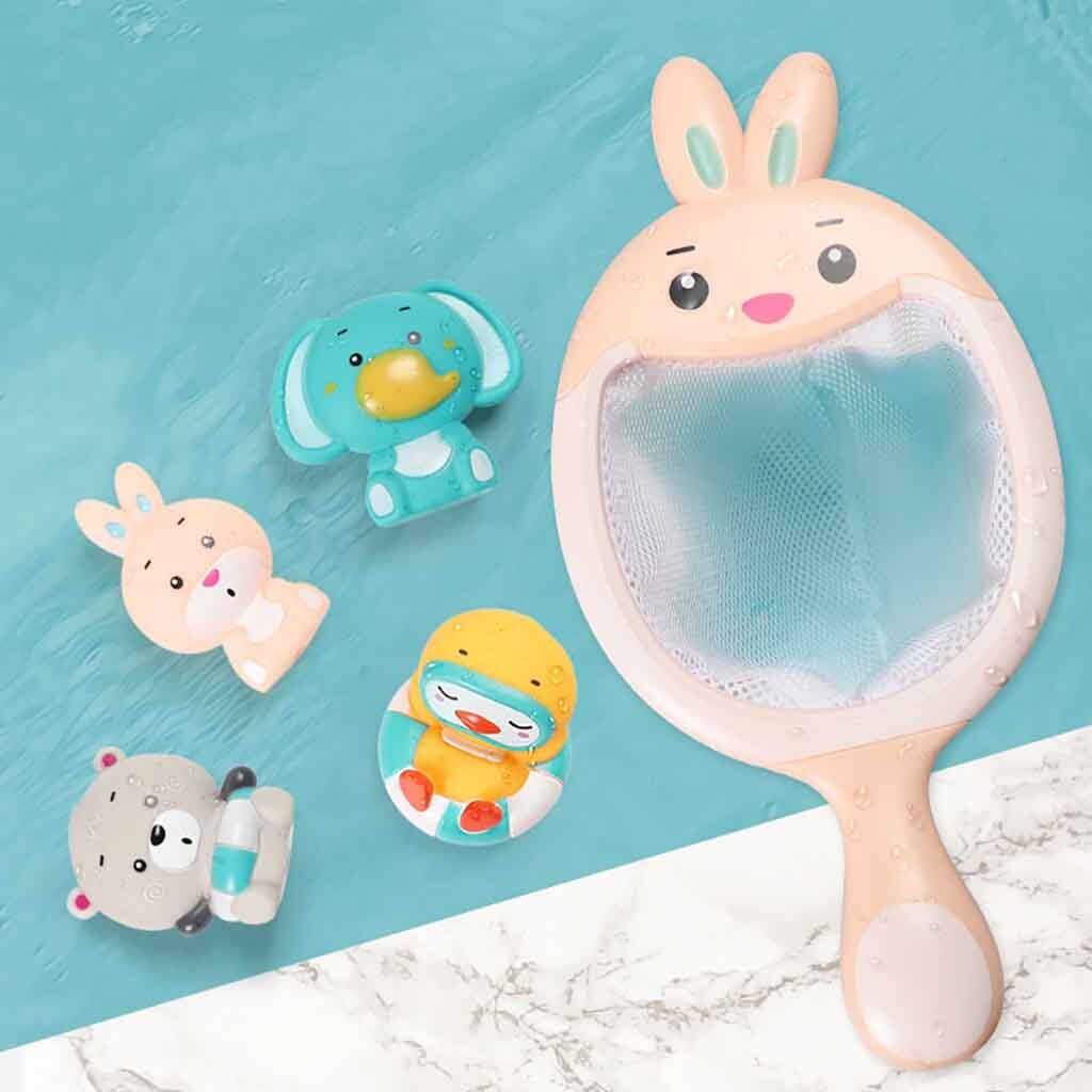 Bath Toys Baby Bathing Floating Soft Rubber Animals Water Tub Toy Squirts Spoon-Net 1 Set Cute Children Bathroom Water Toys: Roze