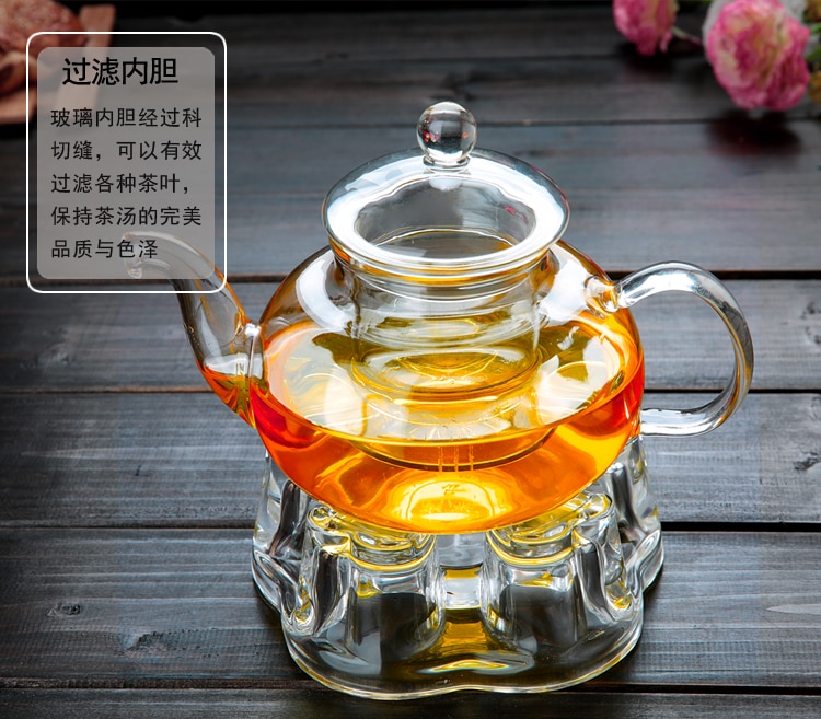 Glazen theepot 600 ml + een hartvorm warmer base thee set