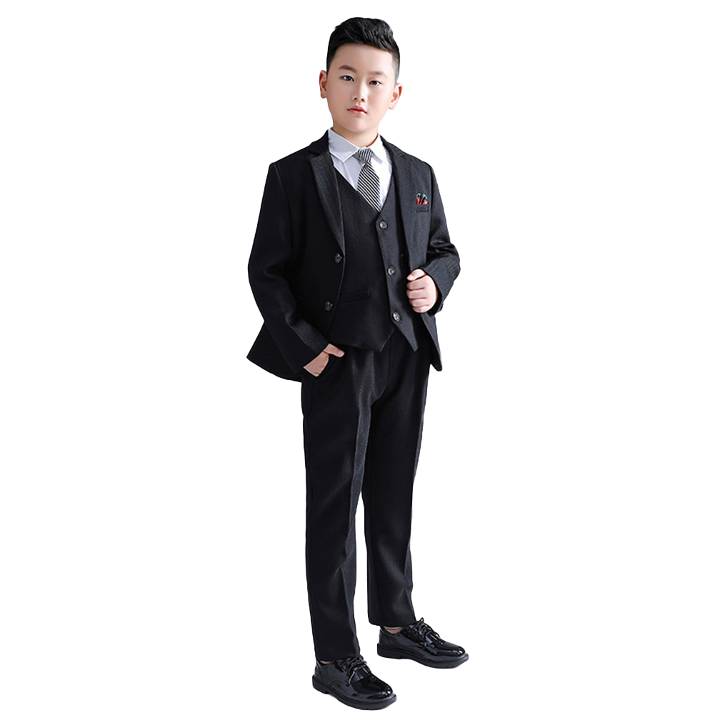 Blazer de talla grande para niños, traje negro y gris, traje Formal de boda, esmoquin para de cumpleaños, conjunto de ropa de caballero, 5 piezas: 5Pcs black / 180cm