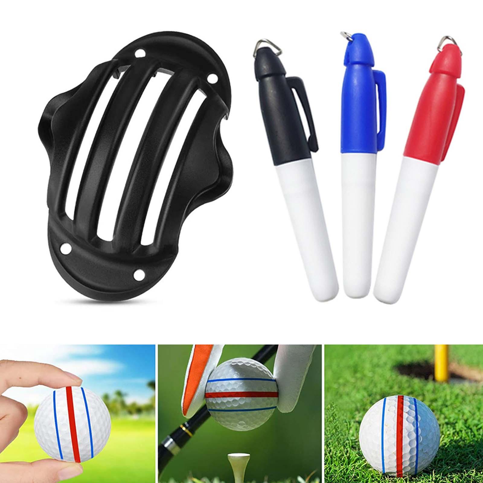 Golf Ball Line Marker Tool Golf Ball Alignment Tools Putt Alignment Tool Practice Training Aids: Black with 3 pen