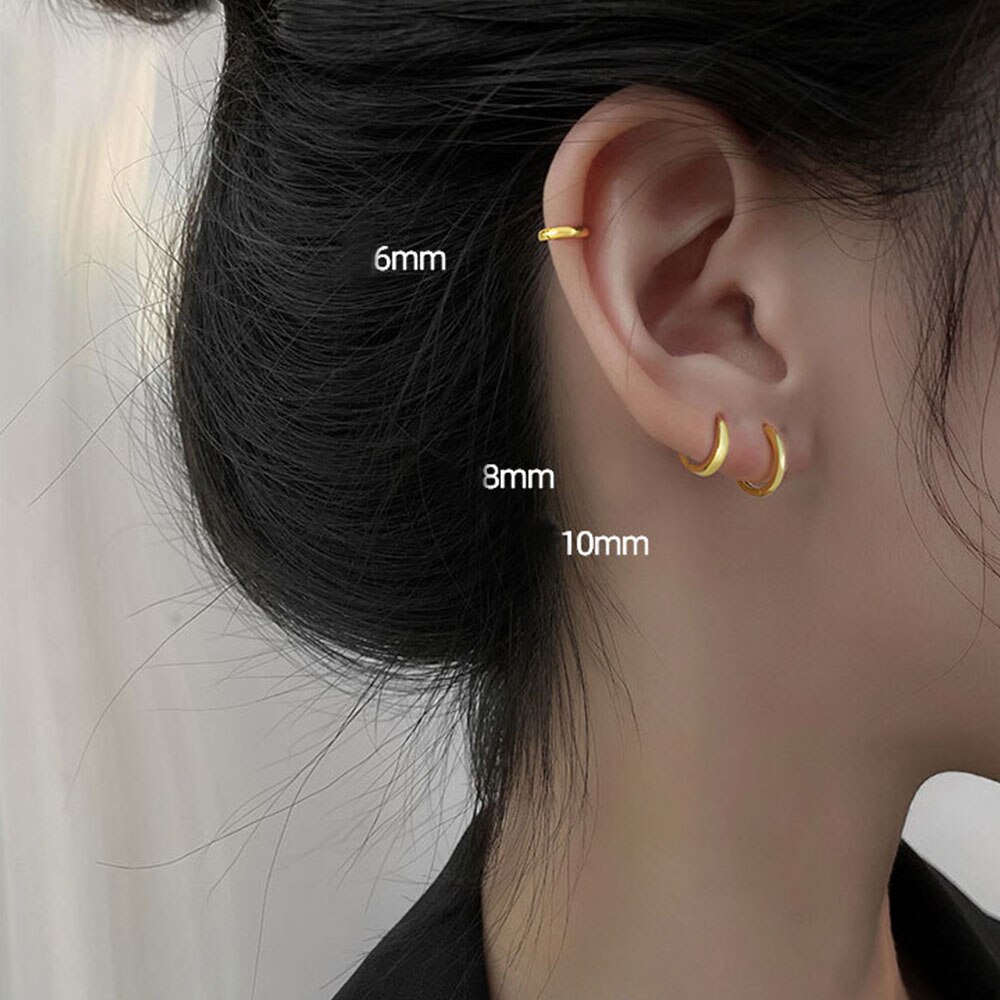 1 Pair Minimalist Small Hoop Earrings For Women Gold Tiny Round Earrings Huggie Earrings 6mm/8mm/10mm/12mm