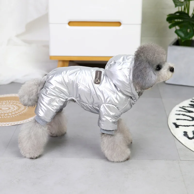 Vinter varm hundoverall vattentät hundkläder för små hundar chihuahuajacka yorkie kostymer shih tzu kappa pudelkläder: S / Silver-