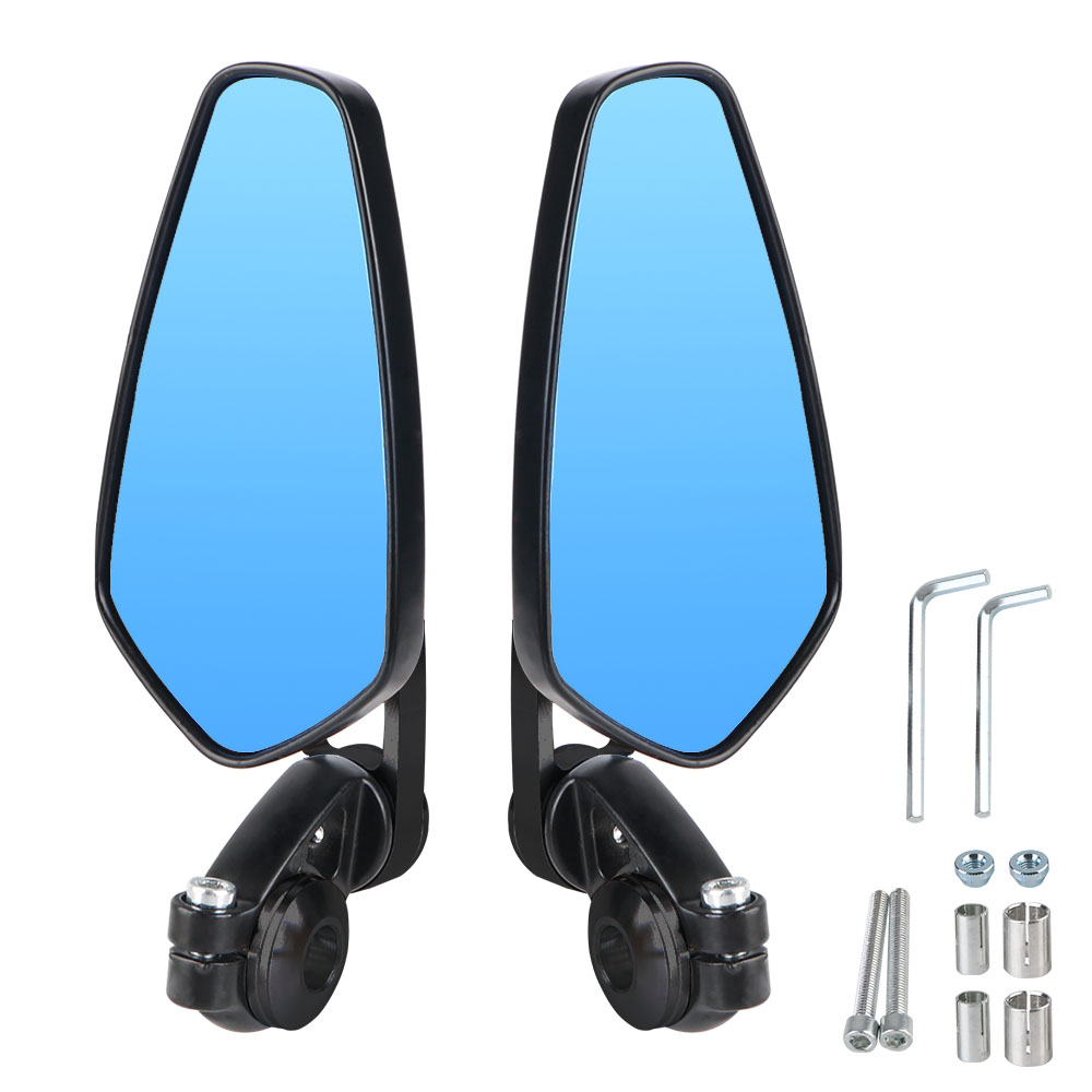 Handle Bar End Zijspiegel Groothoek Motorfiets Achteruitkijkspiegels Voor 7/8 "22mm Stuur Blauw Glas 360 ° Roterend Anti-glare: Black