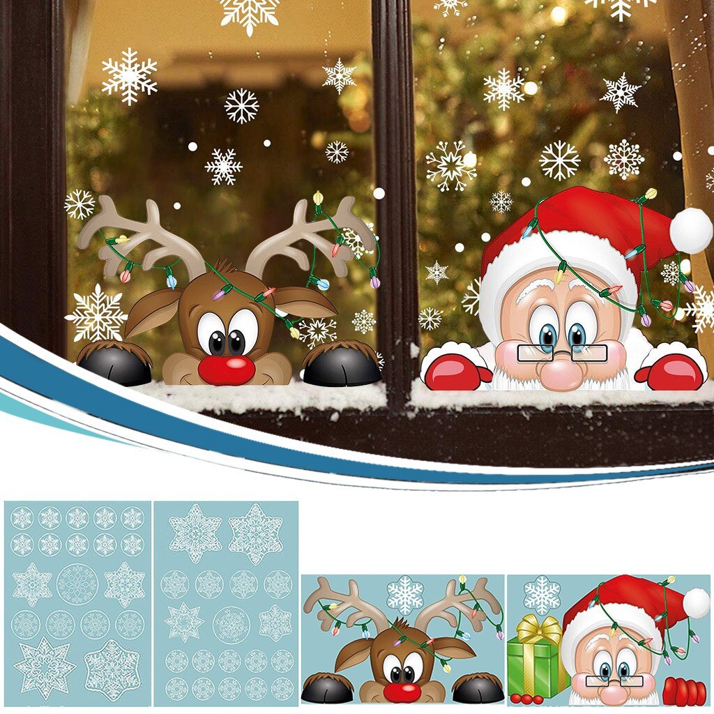 Window Stickers Merry Christmas Wall Stickers Santa Claus Window Room Decoration PVC Vinyl Year Home Decor: C