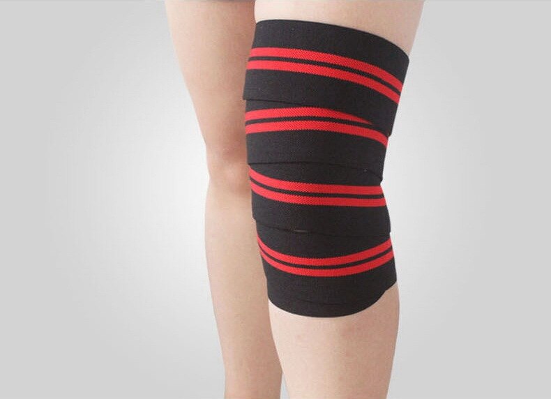 AOLIKES 2 Pcs 2M*8CM Fitness Weightlifting Knee Compression Bandages Elastic Leg Strength Training Squat Knee Joint Support Wrap: black red