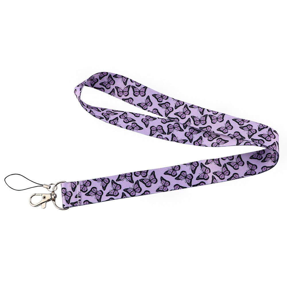 PC3587 Purple Blue Black Monarch Butterfly Painting Art Key Chain Lanyard Neck Strap For Phone Keys ID Card Lanyards: purple