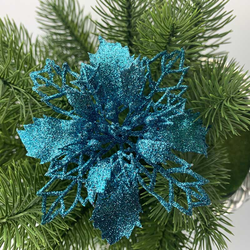 Arbre suspendu 10 pièces/ensemble fleur de noël Poinsettia fête décoration offre spéciale 9/11/16CM populaire paillettes: Light Blue / 11CM