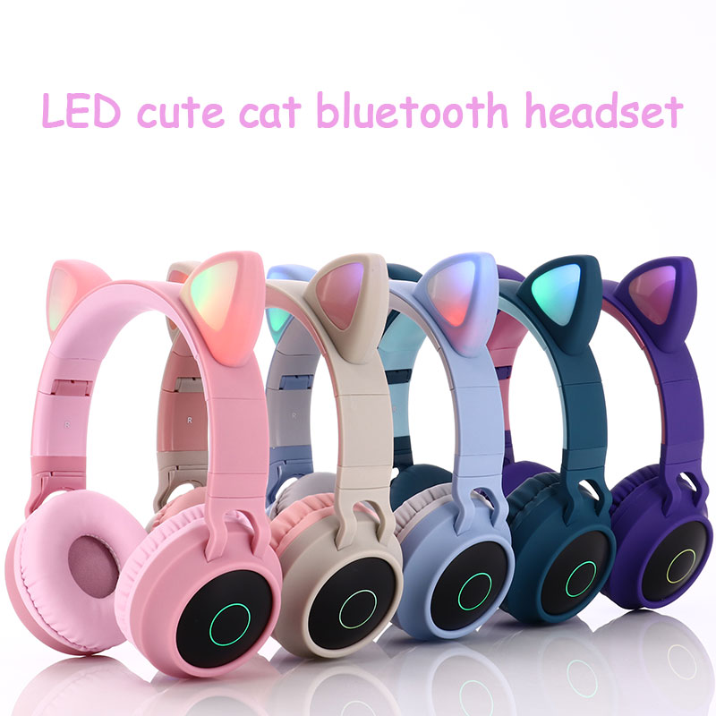Söpö led kissan korva bluetooth langattomat kuulokkeet taitettavat cosplay kissan kuulokkeet pelikuulokkeet musiikille kuulokkeet mikrofoneilla