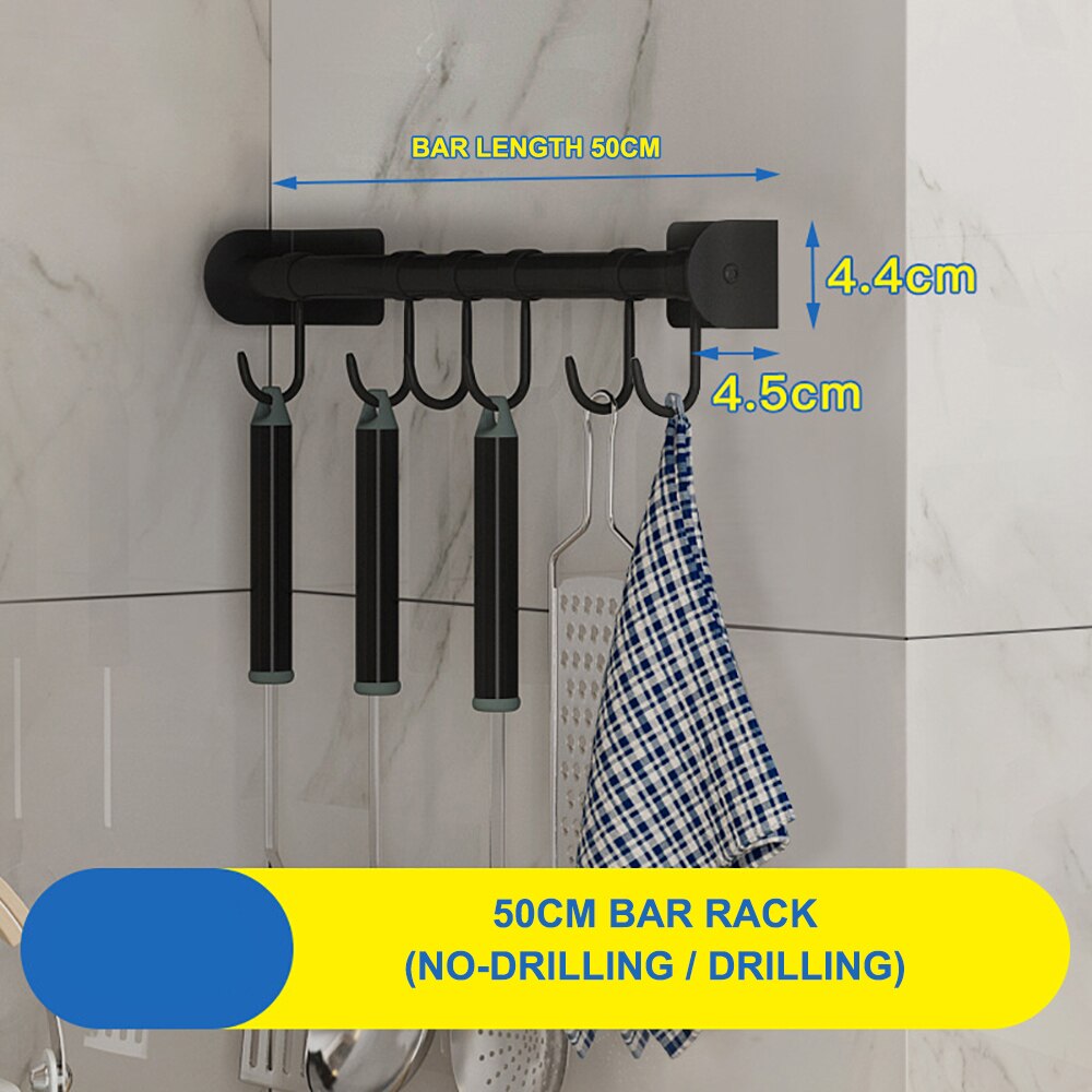 Wall-Mount Spice Racks stainless Kitchen Organizer Storage Shelves Spoon Hanger Hook Kitchen Gadgets Accessories Supplies: 50CM Rail Hanger