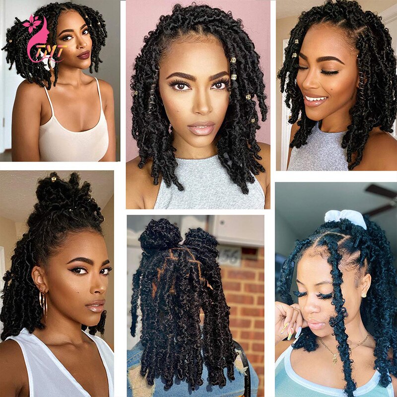 Synthetic Butterfly Locs Crochet Hair 18Inch Distressed Butterfly Locs Braids Hair Goddess Pre Looped Butterfly Bob Locs