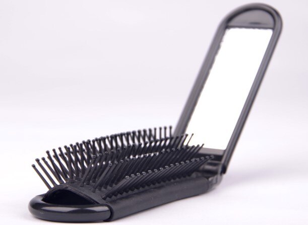 11*4.2cm pettine da viaggio per borsa tascabile pettini da viaggio professionali spazzola per capelli pieghevole portatile con specchio compatto: nero