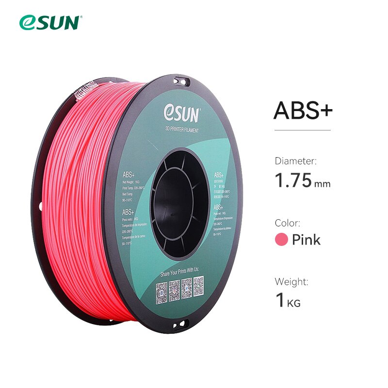 eSUN ABS+ Filament 1.75mm ABS Plus 3D Printer Filament Accuracy +/- 0.05mm 1KG 2.2 LBS Spool 3D Printing Material for 3D Printer: Pink