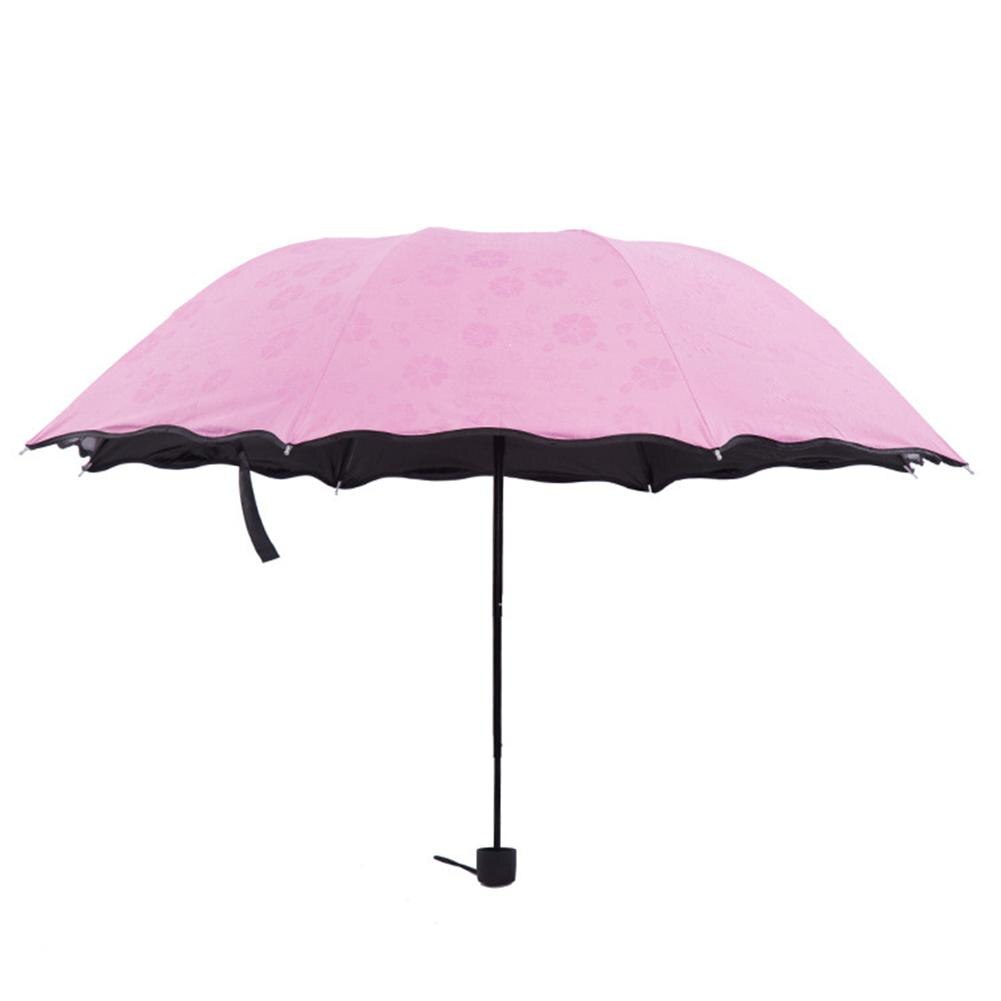 Triple Folding Touch Water Flower Pattern Umbrella Droplet Rain Sun Parasol Women Umbrella Pure Color Umbrella Para: Pink