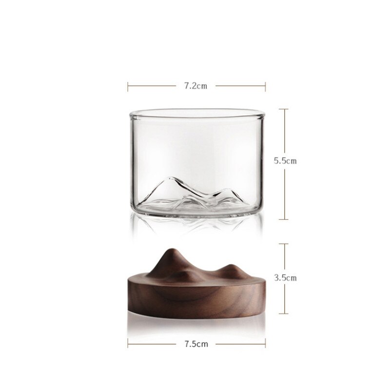 Transparent Whiskey Glass with Wooden Base Heat Resistant Beer Glass Wine Water Tea Cup Set Bar Crystal Home Drinkware