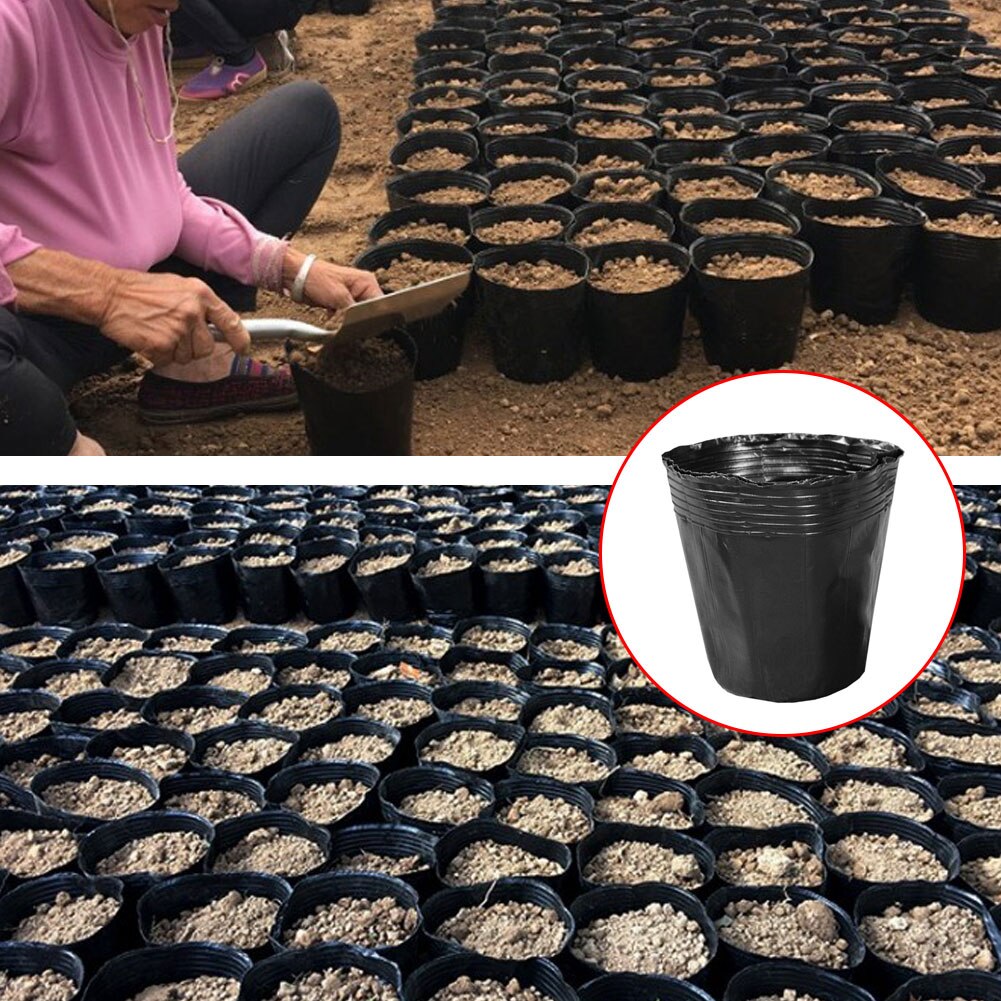 Redondo nutricional preto plástico berçário potes mudas plantas potes jardim para casa transplante vasos de plantas 100 pces