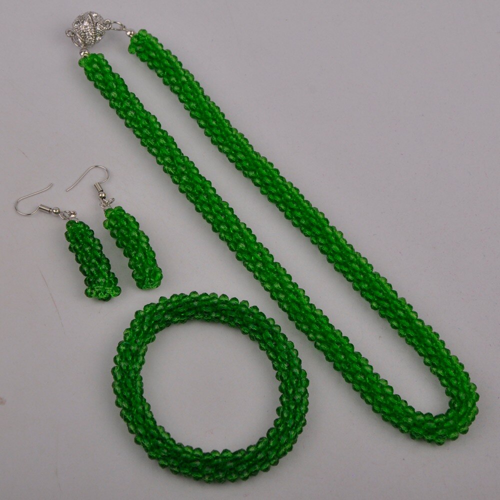 Groene Sieraden Set Dubai Nigeriaanse Afrikaanse Europa En Amerika Sieraden Set Statement Ketting Oorbellen Set: Green