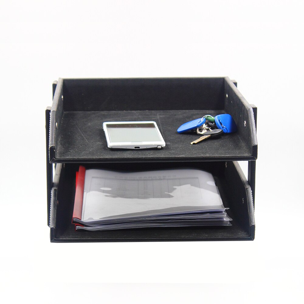 A4 Document File-Tray Rack File Organizer Double Layers Desk PU Leather For Office