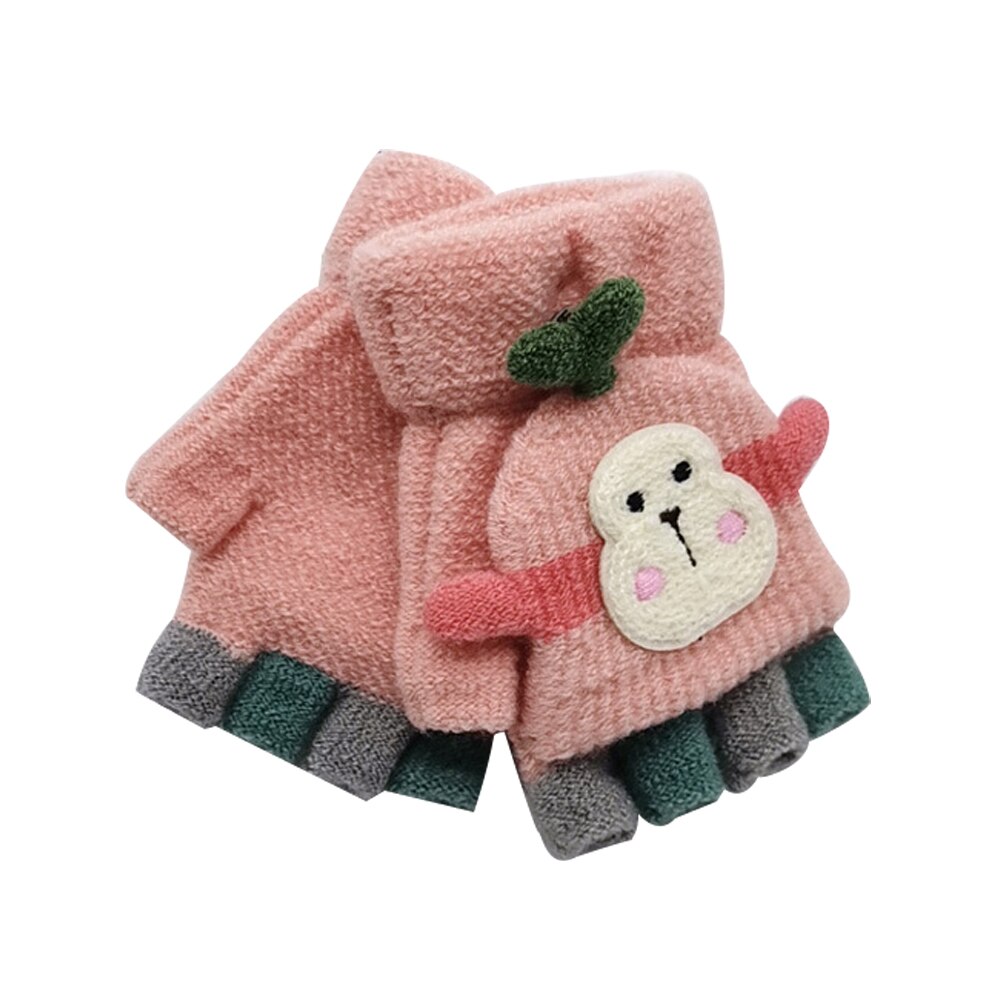 Infant Baby Warm Half Finger Gloves Fitness Children Kids Cotton Winter Thicken Gloves Winter Knitted Wool Mittens Gloves: Pink