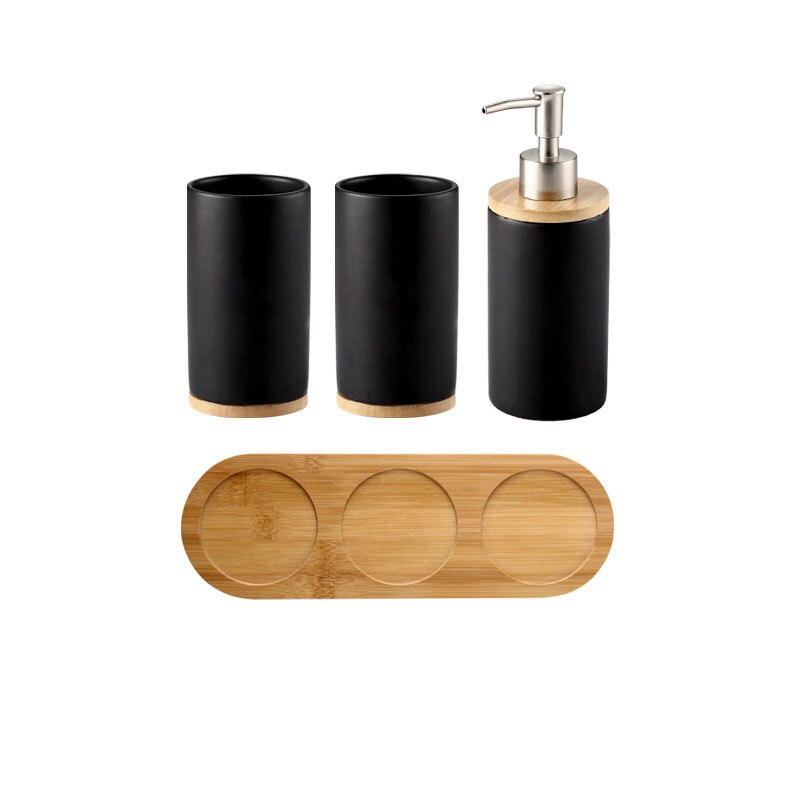 Ceramic Bamboo Bathroom Tumblers Mouth Cup Toothpaste Toothbrush Holder Soap Dispenser Kitchen Dishwashing Liquid Container: 17