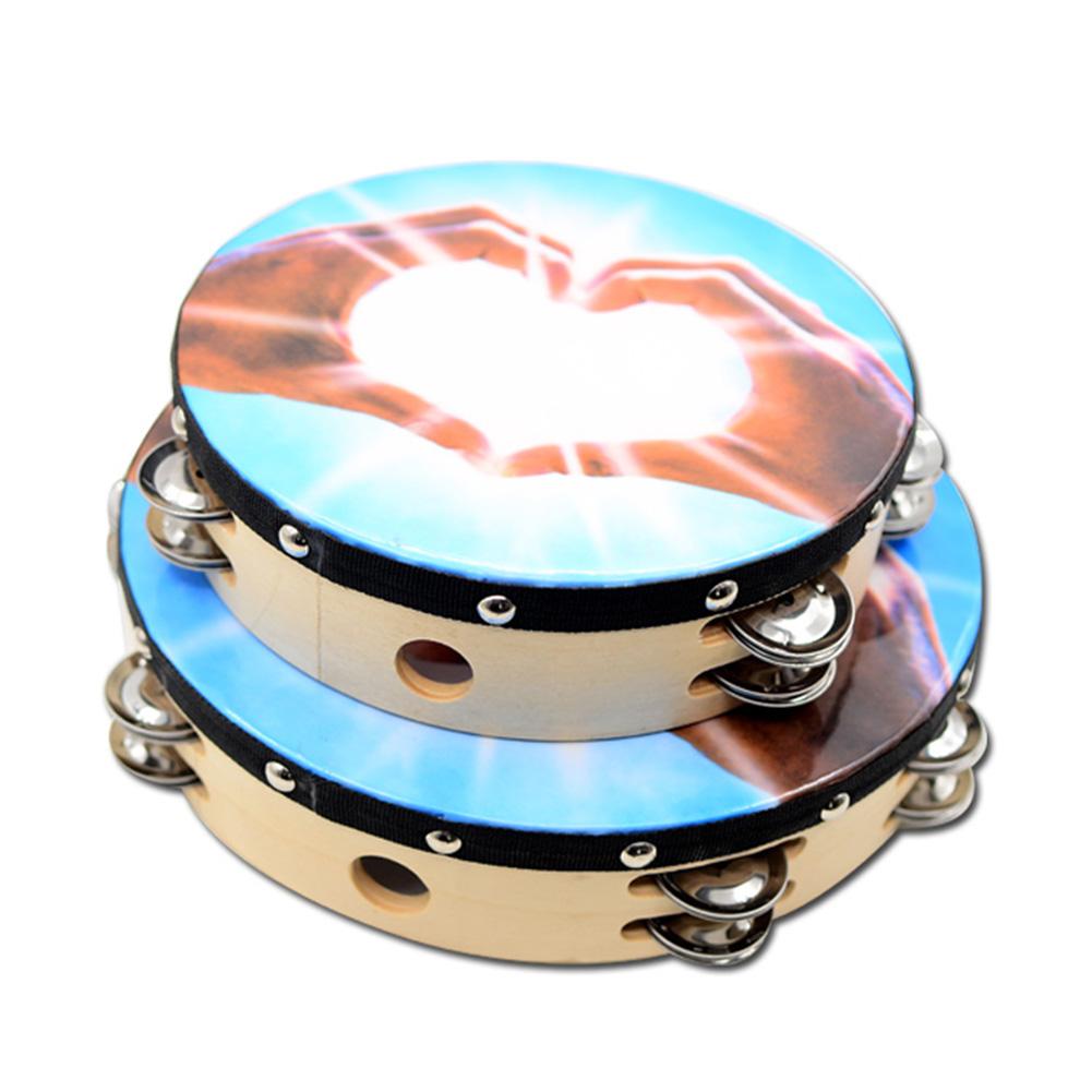1pc 8 Inch or 10 Inch Handheld Wooden Double-row Tambourine Drum for Church Party Dance Prop Adults Kids Percussion Instrument