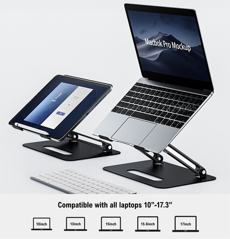 Eaor laptopständer aus aluminiumlegierung, mehrfach verstellbarer winkel, zwei klappbare halterung mit kühlfunktion für notebooks, tablets und laptops
