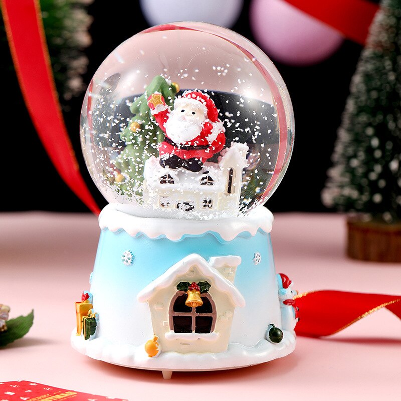 3d-light Kristallen Bol Roterende Muziek Doos, 5 Inch Cartoon Santa Serie Sneeuw Globe Glas, huwelijkscadeau (Zelf Voorzien Batterij)