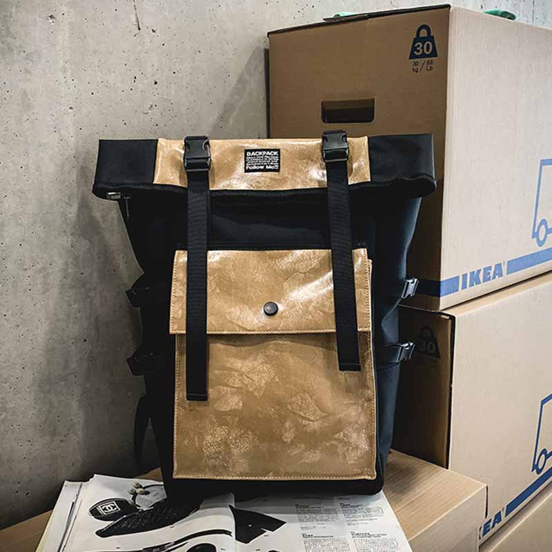 GEMACAR Unisex Rugzak - Grote Capaciteit PU Leer - Engelse Stijl - Reizen, School, Jeugd - 20-35L: Khaki