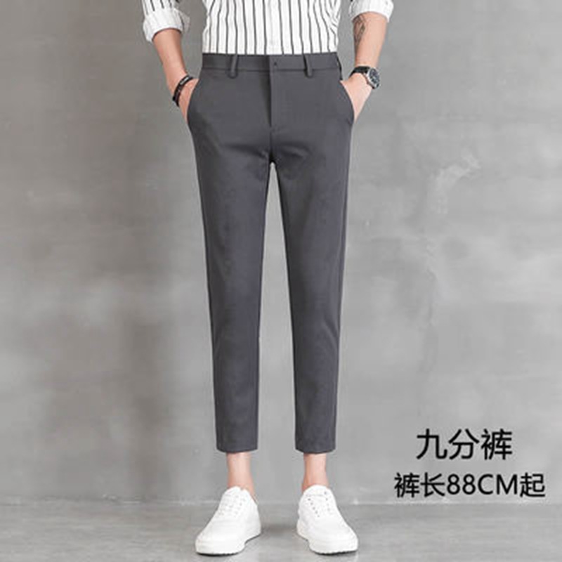 Zomer Casual Mode Pak Broek Man Effen Kleur Rits Zakken Slank Kantoor Enkellange Broek Mannen Koreaanse Stijl Potlood Broek: 42 / Donkergrijs