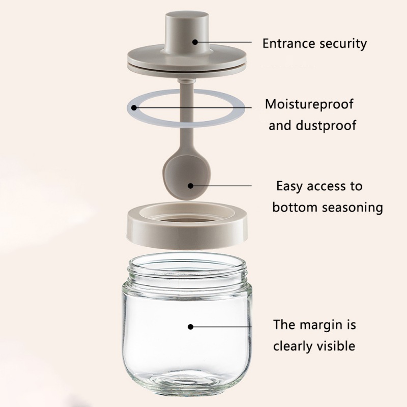 Bote de almacenamiento de sal y azúcar para el hogar, cubierta creativa de cuchara, tanque de condimentos integrado, caja de saborizante de vidrio para cocina, independiente