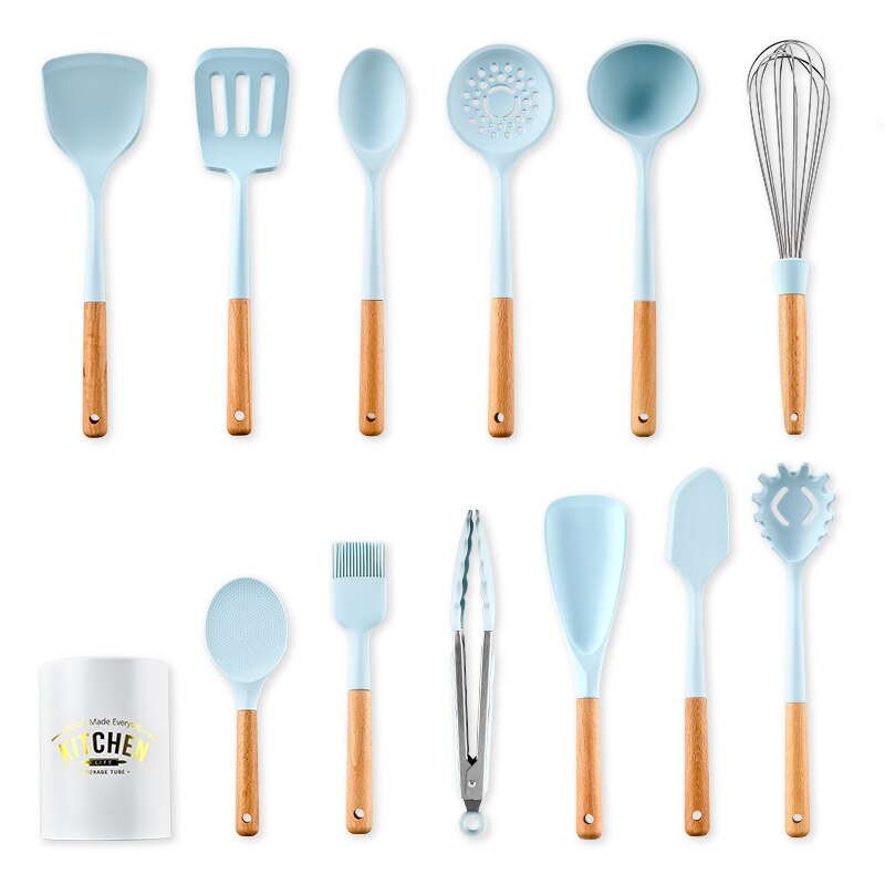 Utensils Silicone Kitchenware Blue 1 Pcs Non Stick Cooking Pot Kitchen Cookware Spatula Ladle Egg Beaters Shovel Soup Spoon