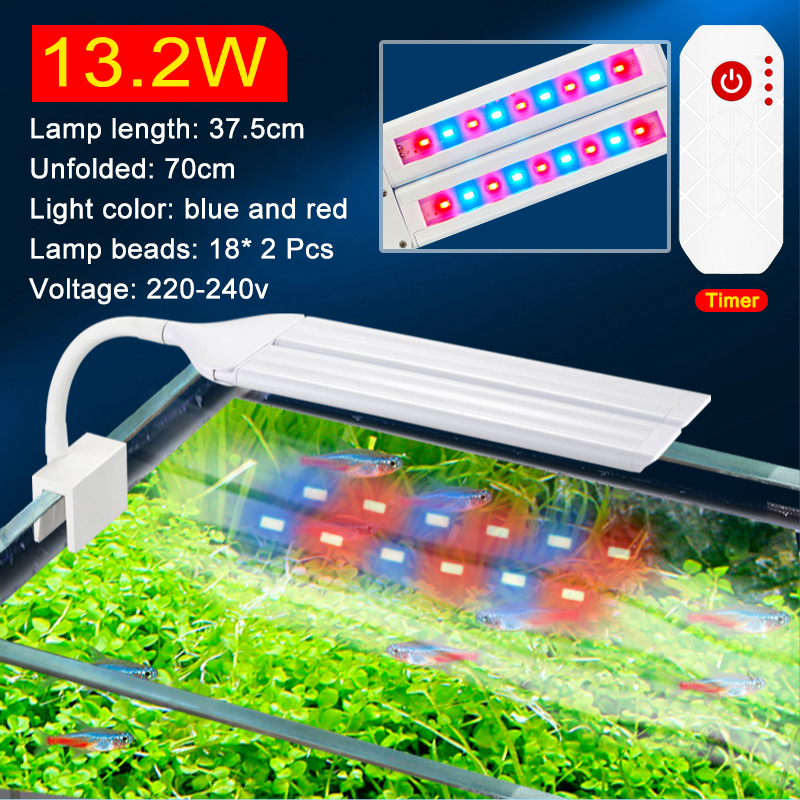 Super Bright Clip Lamp LED Aquarium Light for Aquatic Plant Grow Fish Tank Full Spectrum Timing Lamp 220-240V 30~70CM 4W 8W 13W: Burgundy
